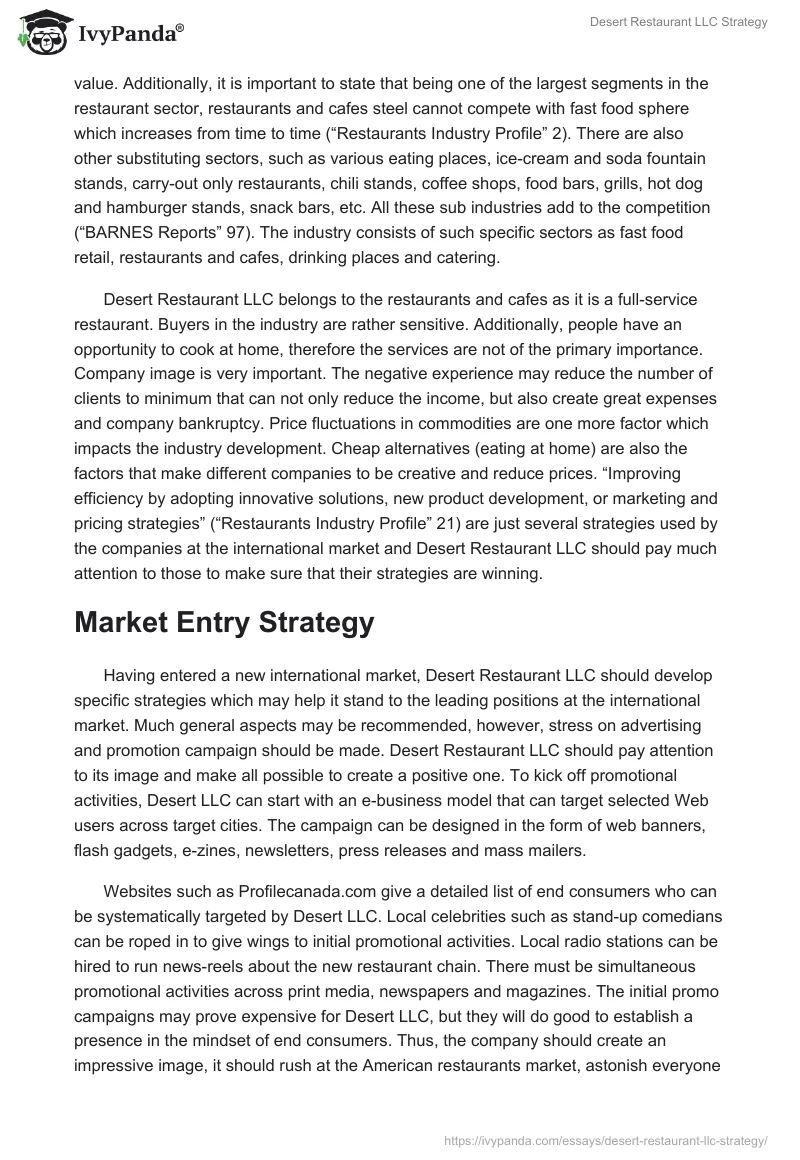 Desert Restaurant LLC Strategy. Page 3