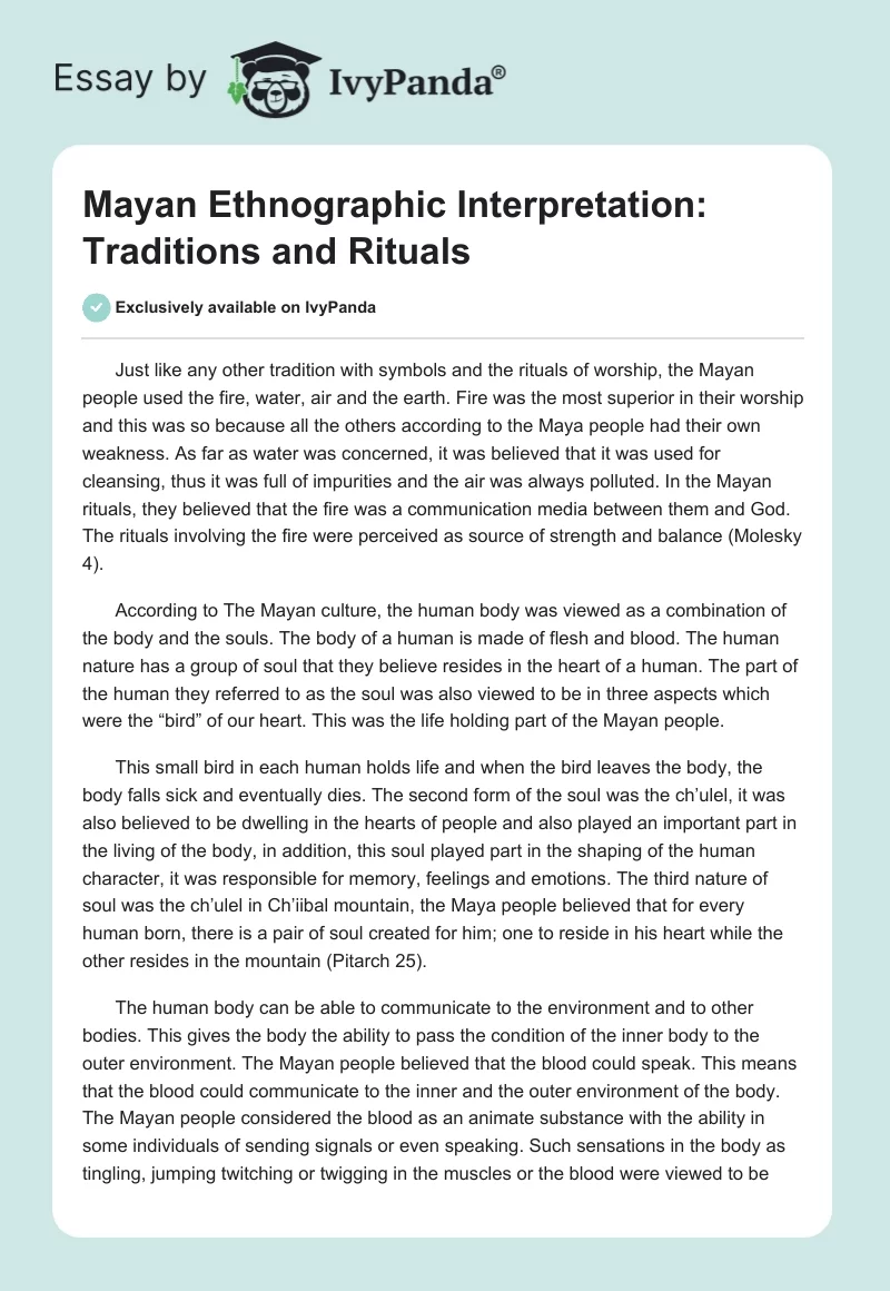 Mayan Ethnographic Interpretation: Traditions and Rituals. Page 1