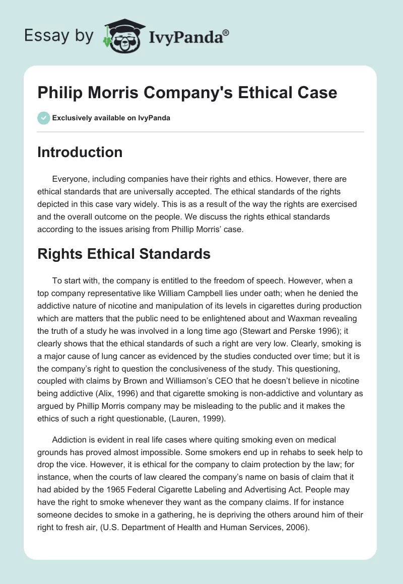 Philip Morris Company's Ethical Case. Page 1