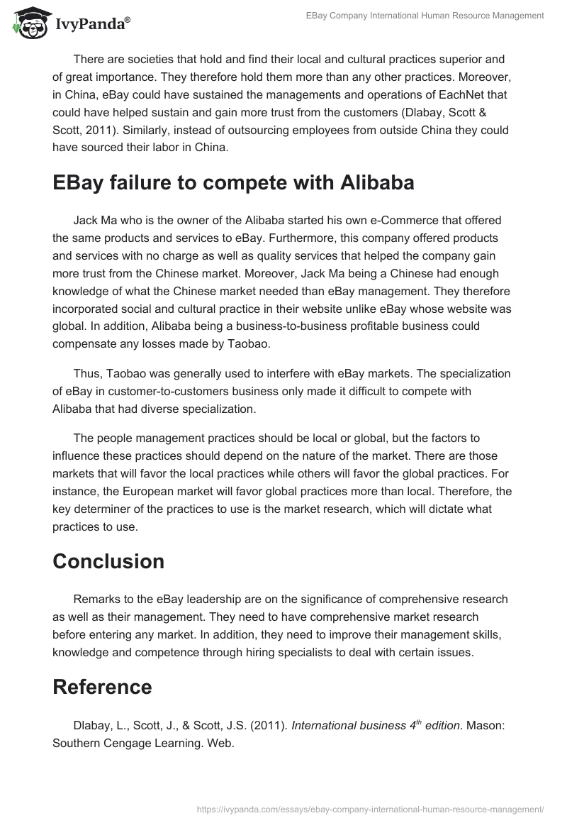 EBay Company International Human Resource Management. Page 3