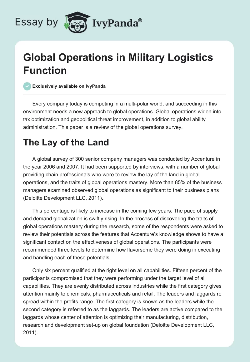 Global Operations in Military Logistics Function. Page 1