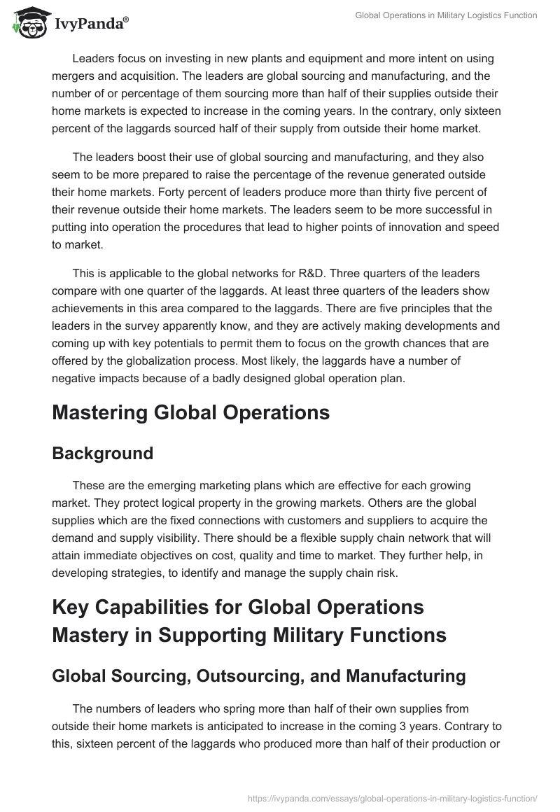 Global Operations in Military Logistics Function. Page 2