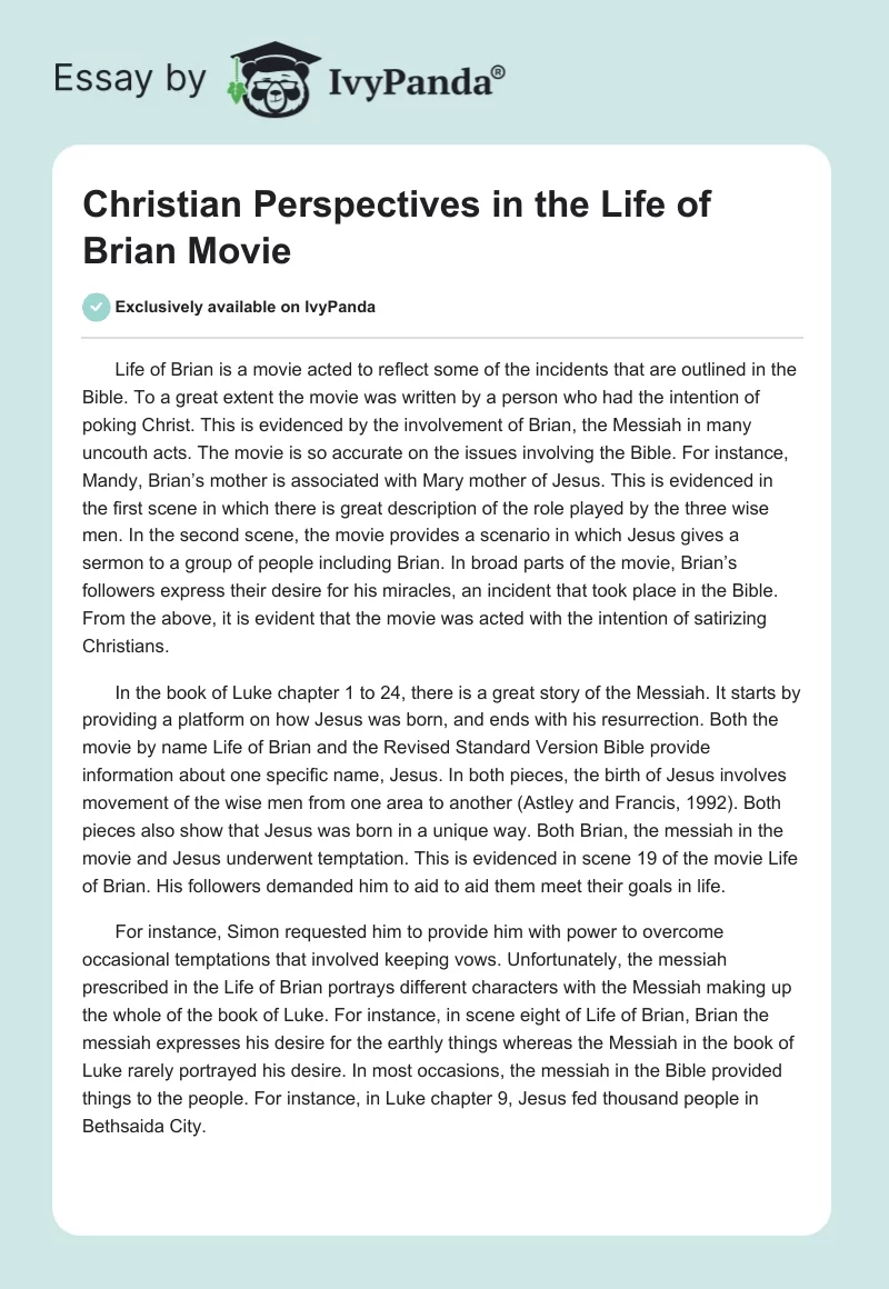 Christian Perspectives in the "Life of Brian" Movie. Page 1