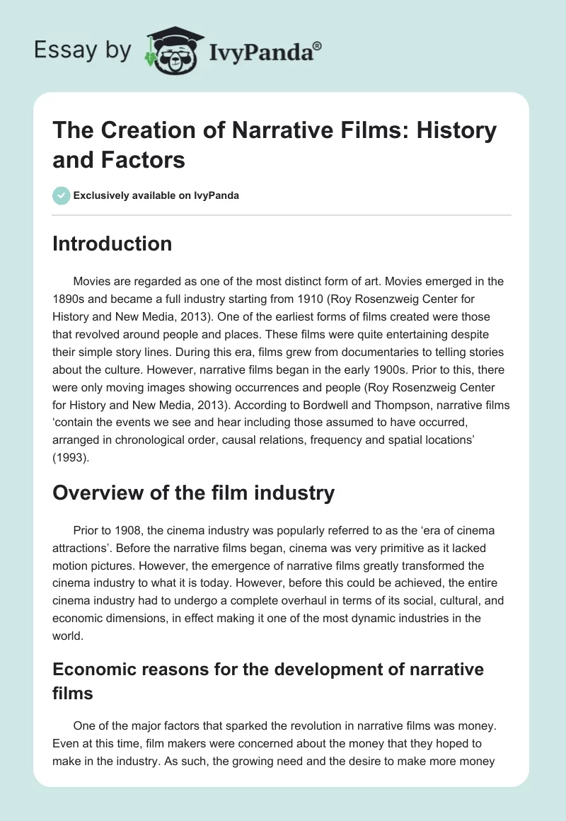 The Creation of Narrative Films: History and Factors. Page 1