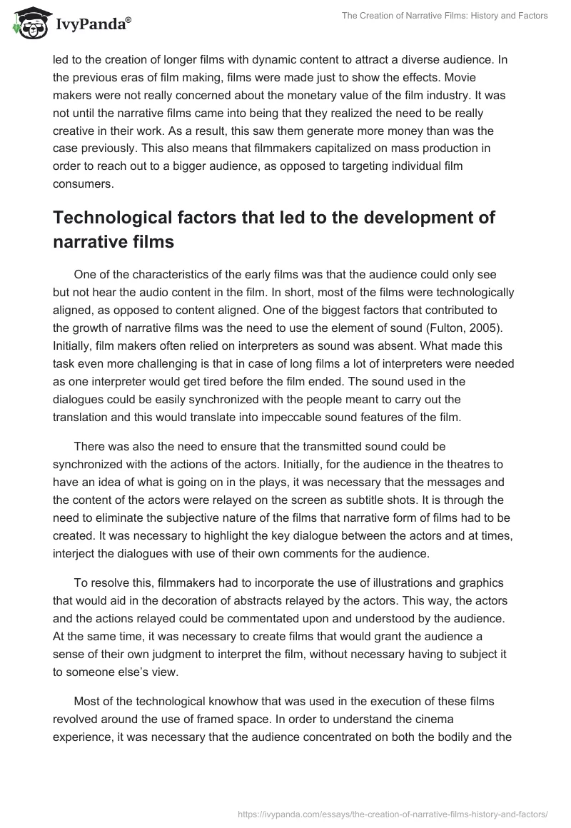 The Creation of Narrative Films: History and Factors. Page 2