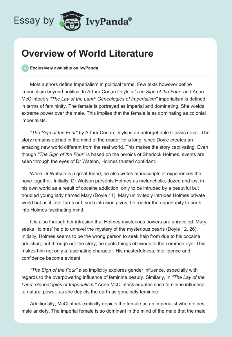 Overview of World Literature. Page 1