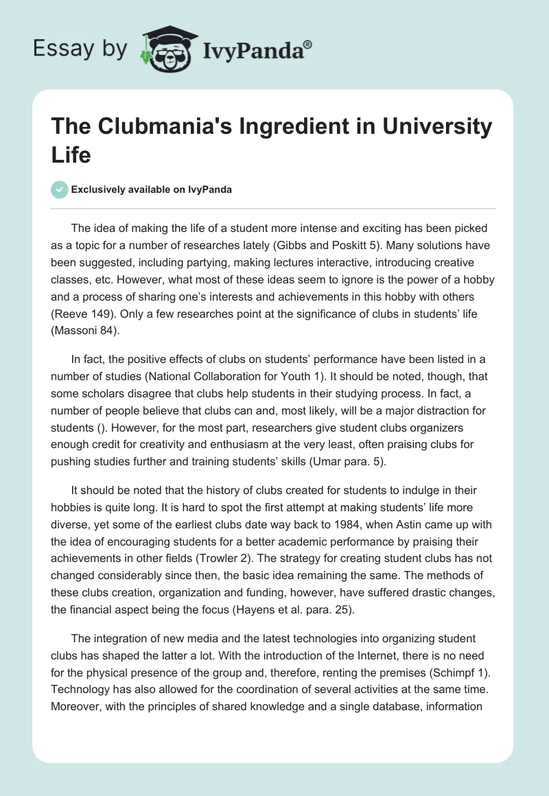 The Clubmania's Ingredient in University Life. Page 1