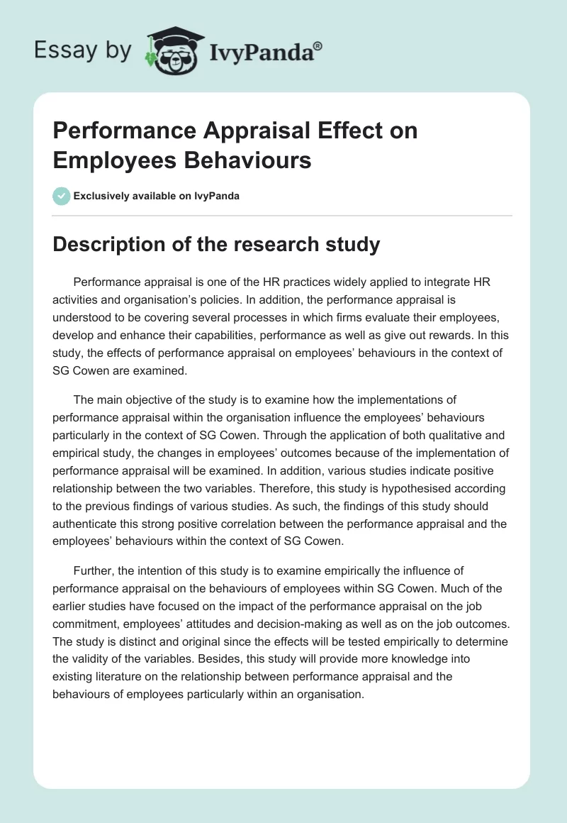 Performance Appraisal Effect on Employees Behaviours. Page 1