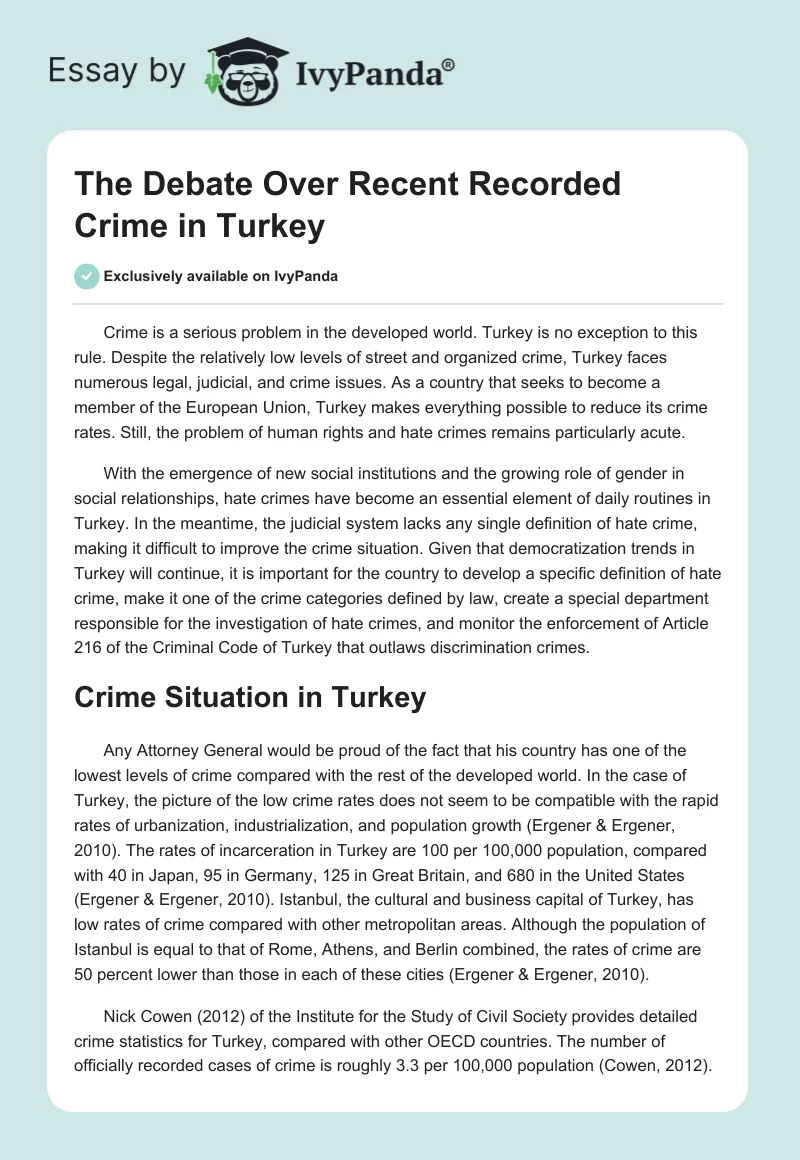 The Debate Over Recent Recorded Crime in Turkey. Page 1