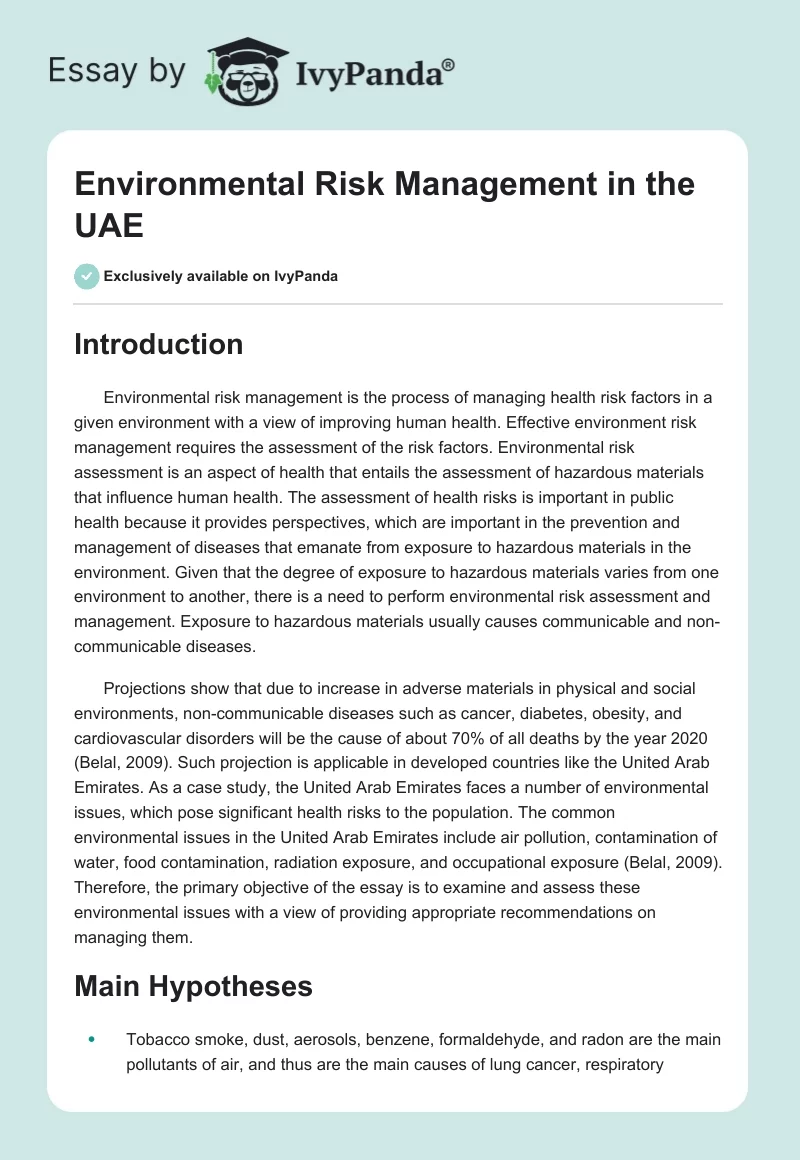 Environmental Risk Management in the UAE. Page 1