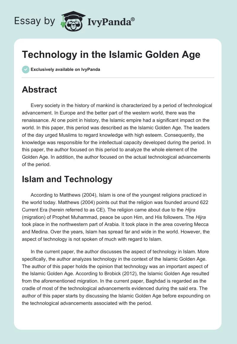 Technology in the Islamic Golden Age. Page 1