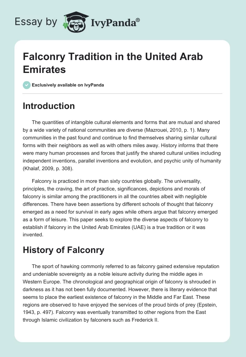 Falconry Tradition in the United Arab Emirates. Page 1
