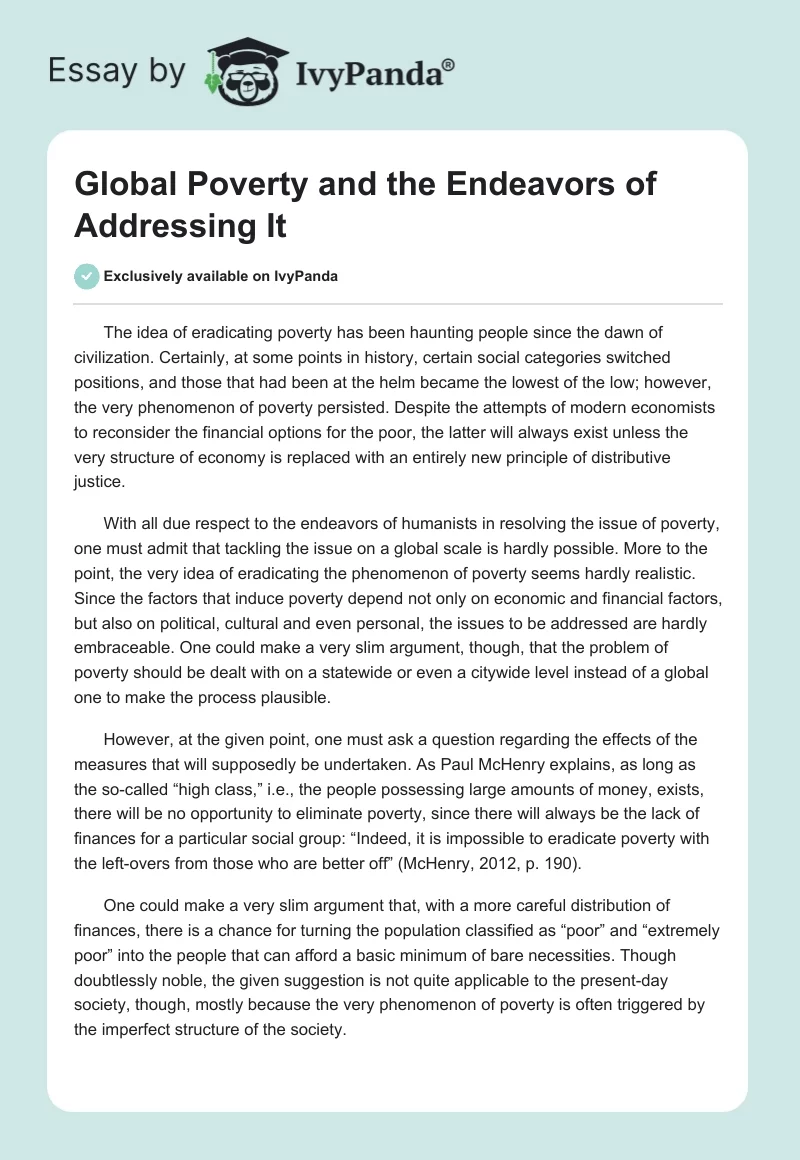 Global Poverty and the Endeavors of Addressing It. Page 1