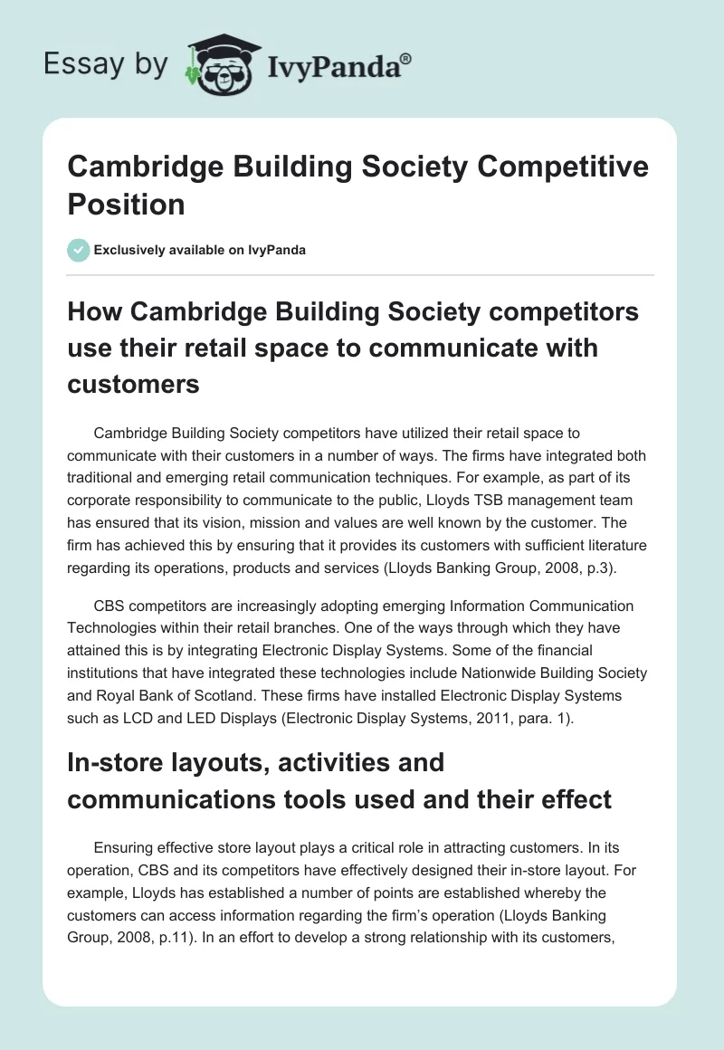 Cambridge Building Society Competitive Position. Page 1