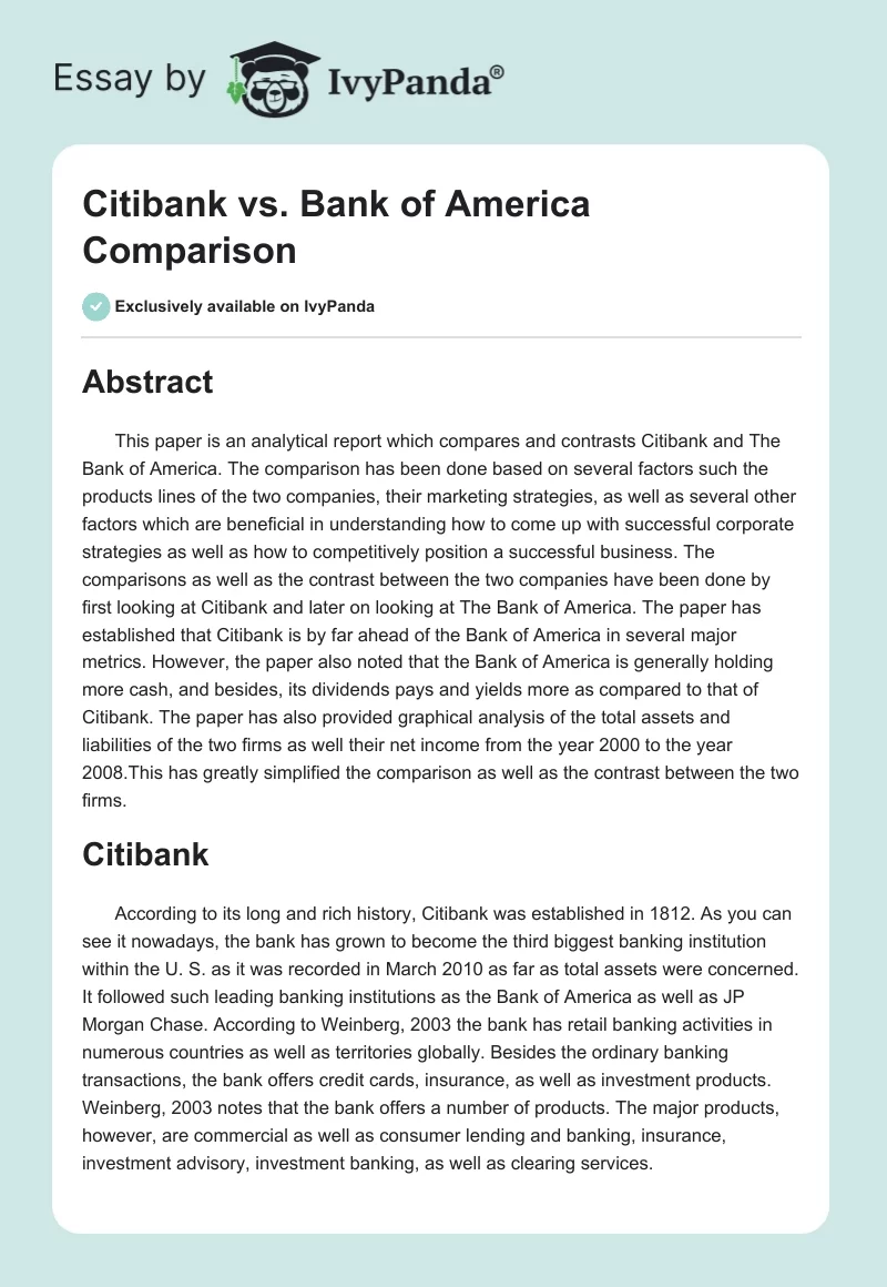 Citibank vs. Bank of America Comparison. Page 1
