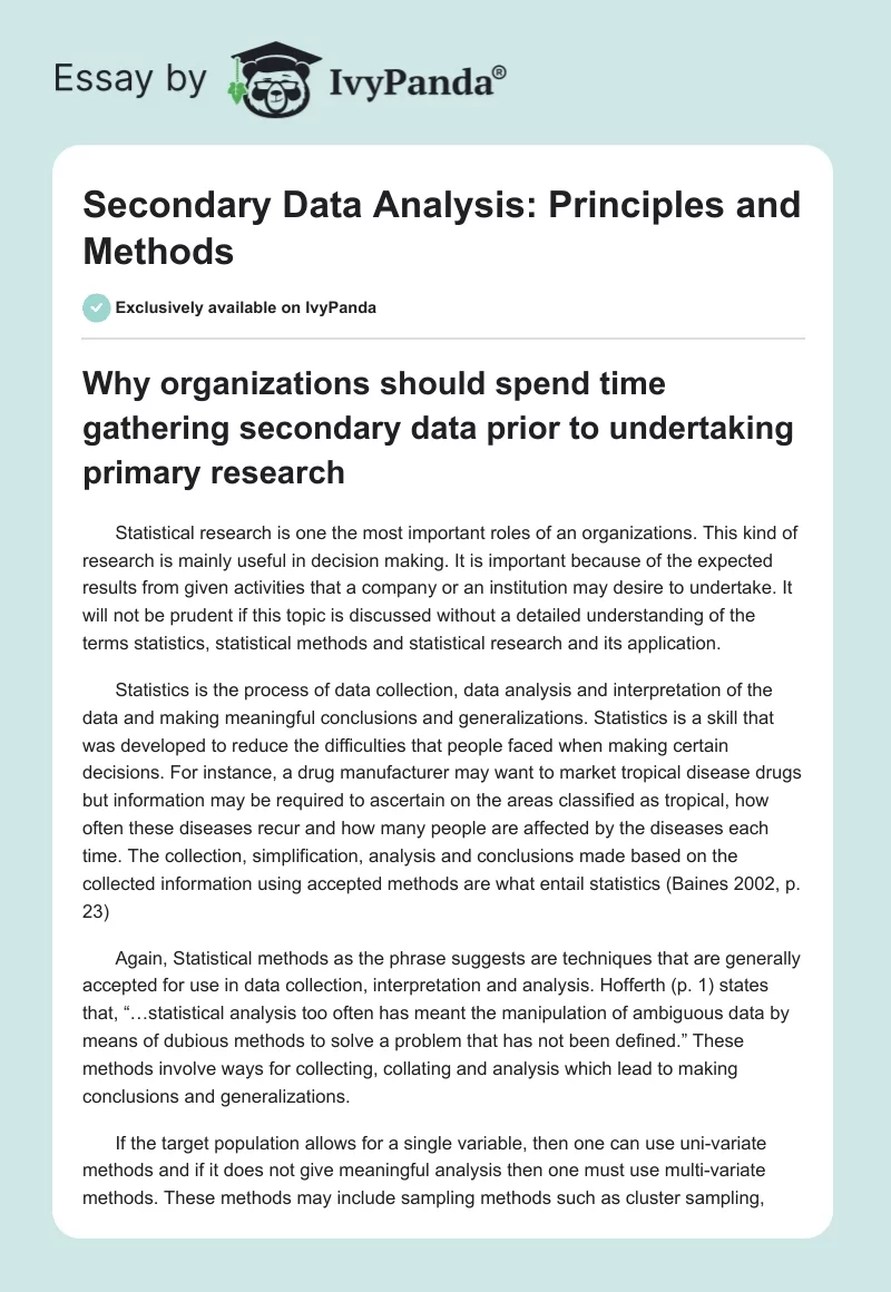 Secondary Data Analysis: Principles and Methods. Page 1