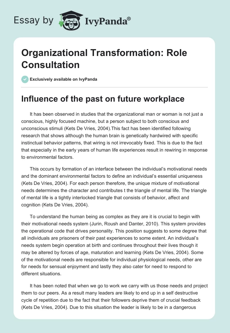 Organizational Transformation: Role Consultation. Page 1