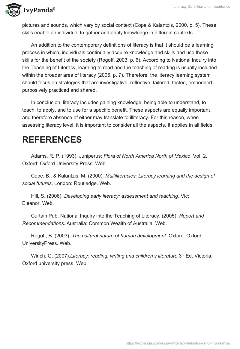 Literacy Definition and Importance. Page 2