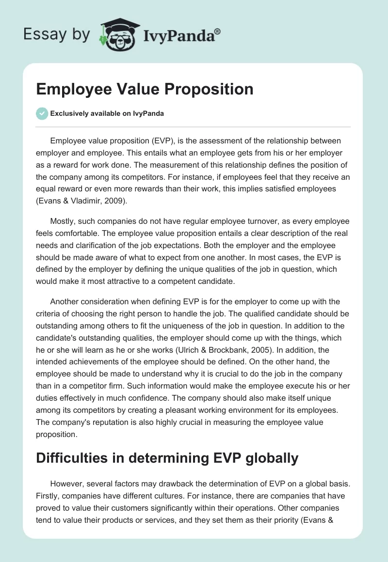 Employee Value Proposition. Page 1