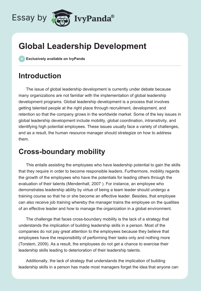 Global Leadership Development. Page 1