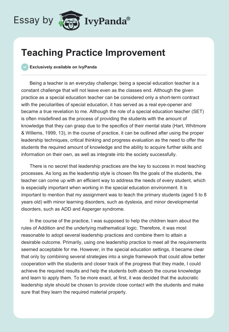 Teaching Practice Improvement. Page 1