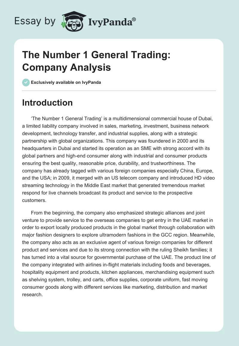 The Number 1 General Trading: Company Analysis. Page 1