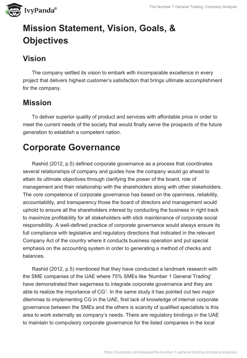 The Number 1 General Trading: Company Analysis. Page 2