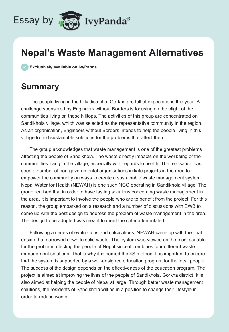 Nepal's Waste Management Alternatives. Page 1