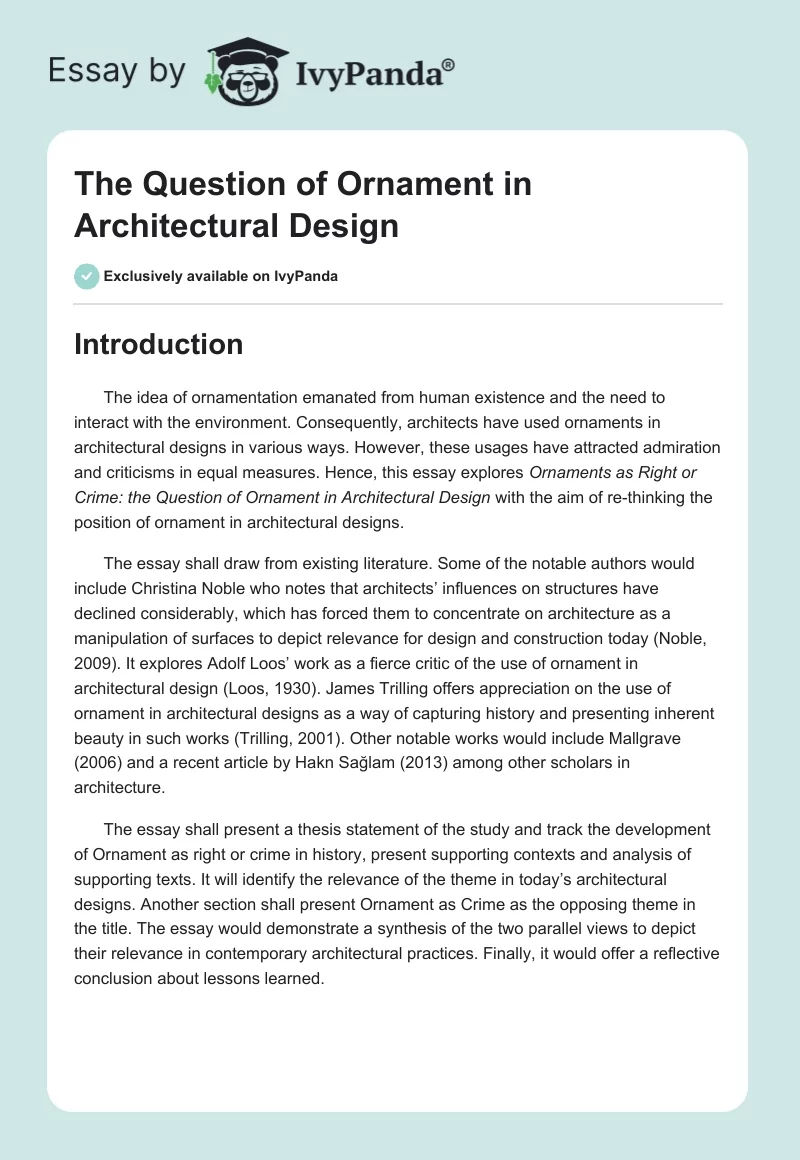 The Question of Ornament in Architectural Design. Page 1