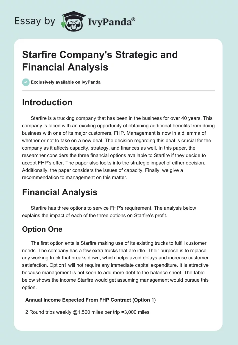 Starfire Company's Strategic and Financial Analysis. Page 1