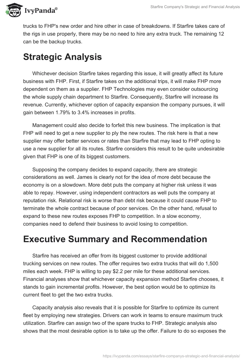 Starfire Company's Strategic and Financial Analysis. Page 4