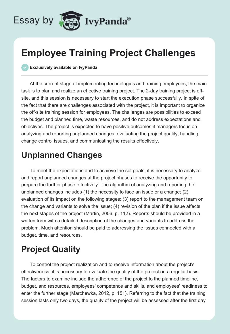 Employee Training Project Challenges. Page 1