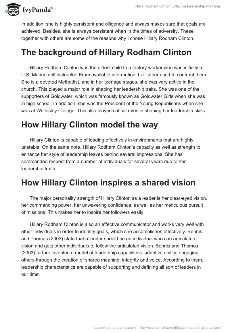 Hillary Rodham Clinton: Effective Leadership Practices. Page 2