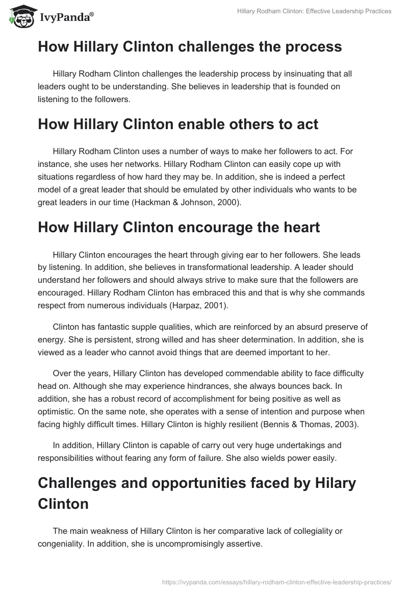 Hillary Rodham Clinton: Effective Leadership Practices. Page 3