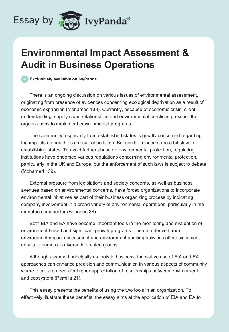 Environmental Impact Assessment & Audit in Business Operations. Page 1