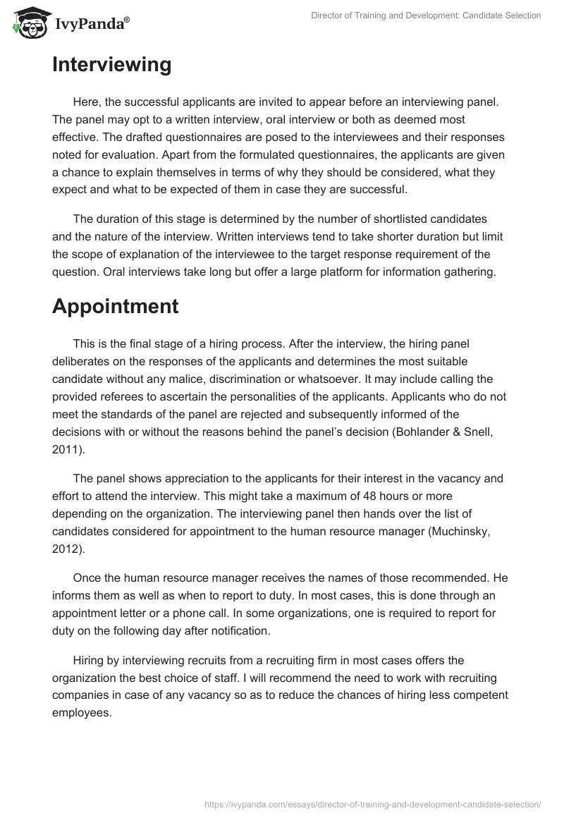 Director of Training and Development: Candidate Selection. Page 4