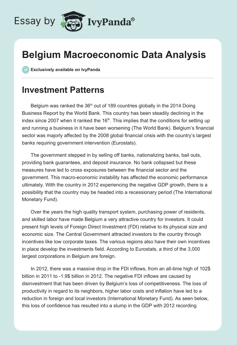 Belgium Macroeconomic Data Analysis. Page 1