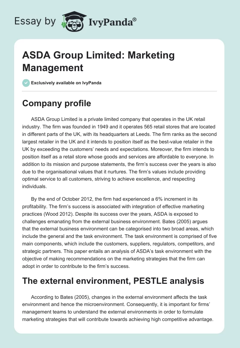 ASDA Group Limited: Marketing Management. Page 1