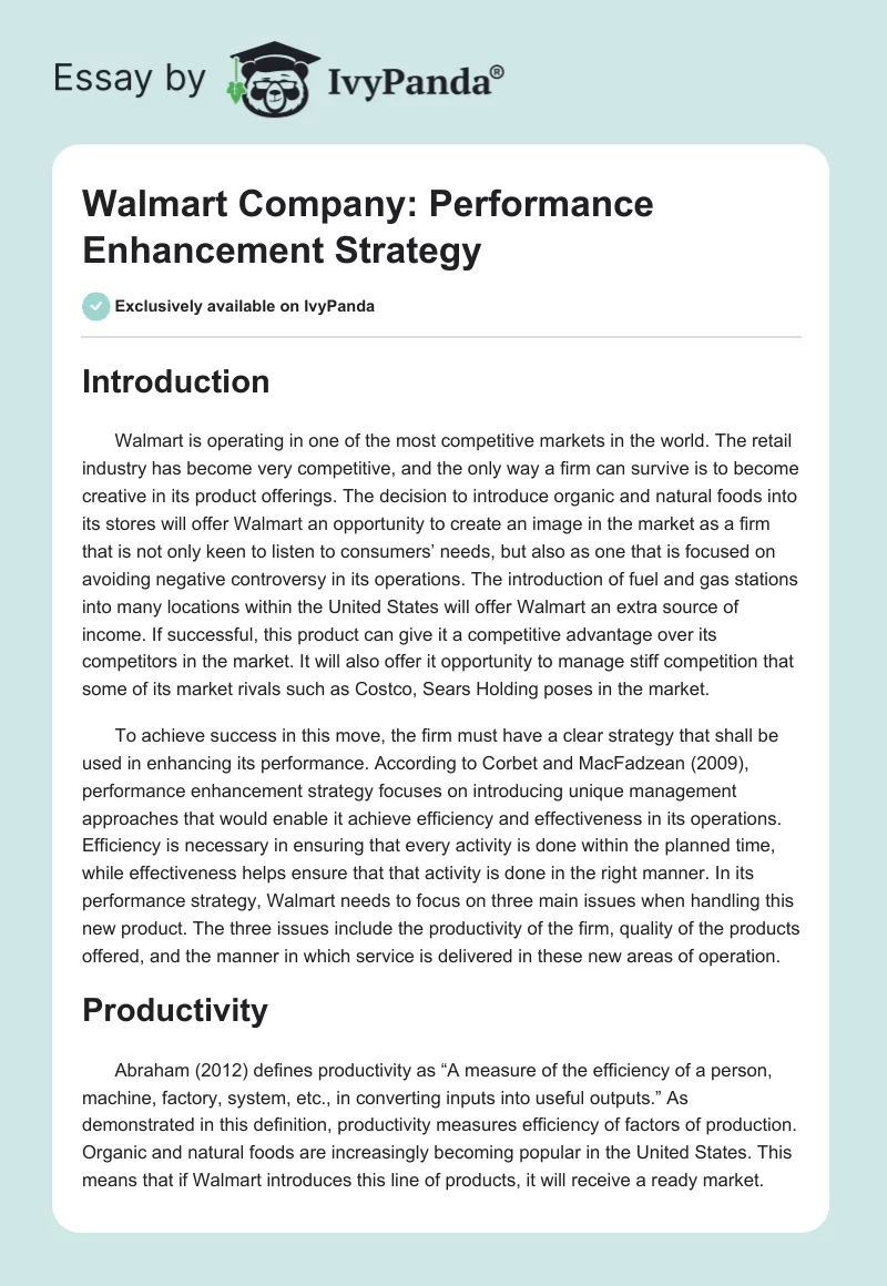 Walmart Company: Performance Enhancement Strategy. Page 1