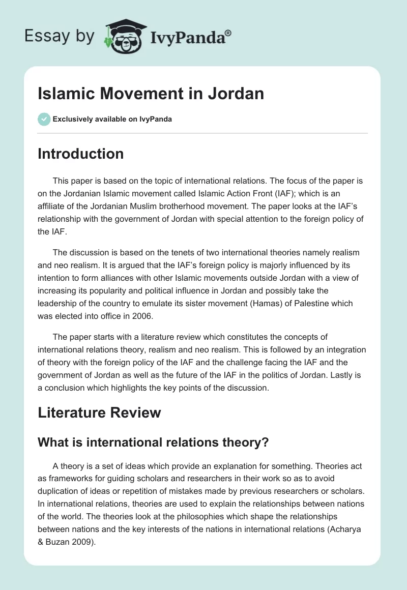 Islamic Movement in Jordan. Page 1