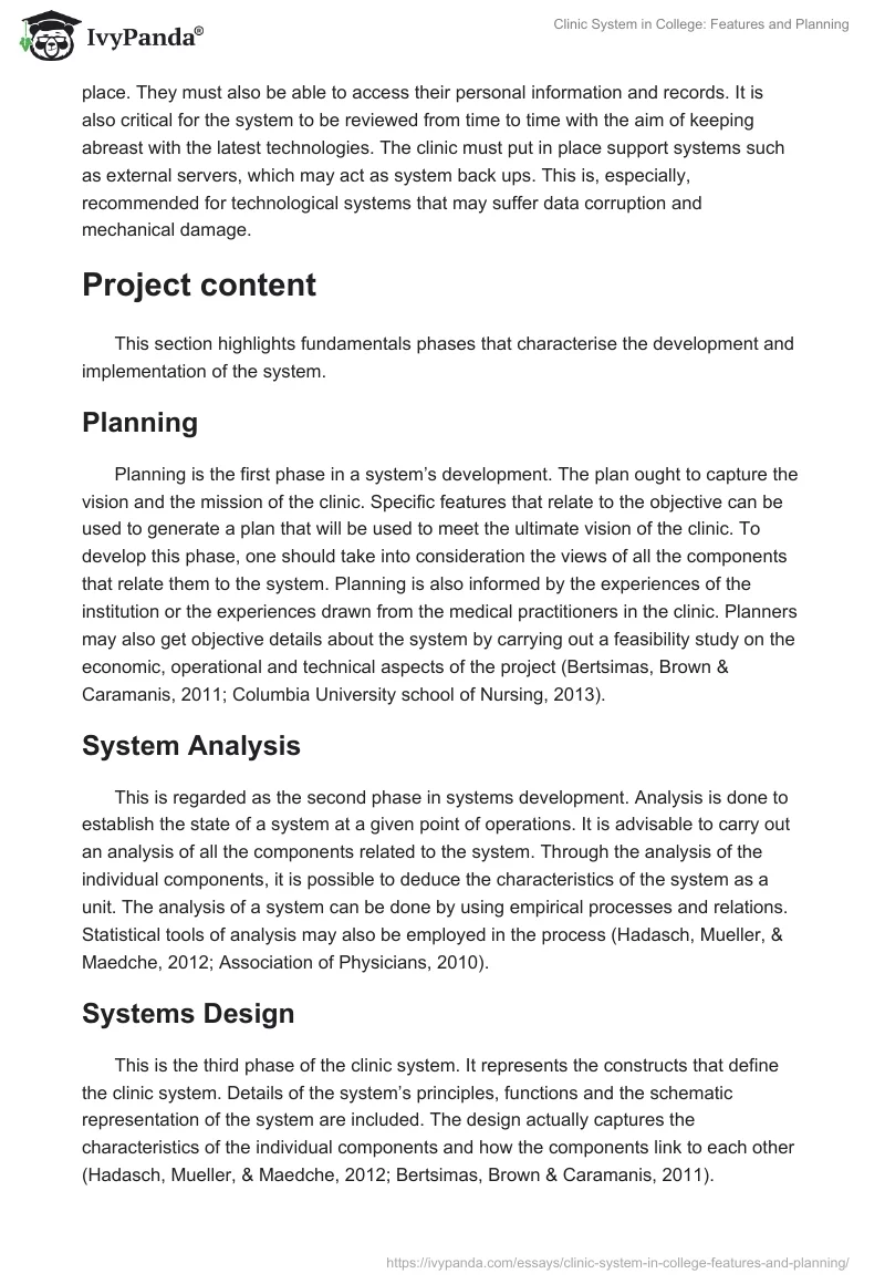 Clinic System in College: Features and Planning. Page 2