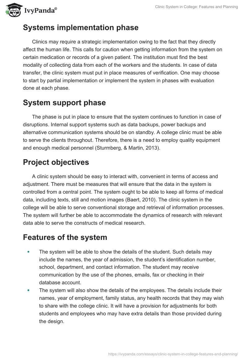Clinic System in College: Features and Planning. Page 3