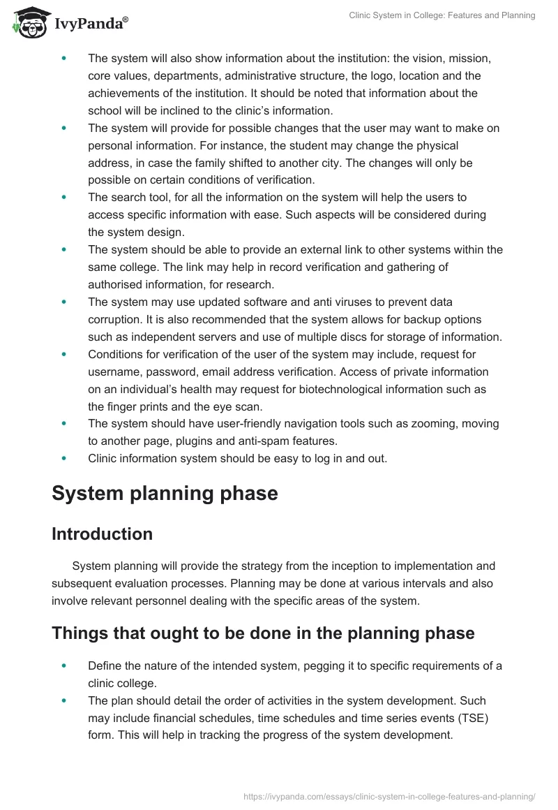 Clinic System in College: Features and Planning. Page 4