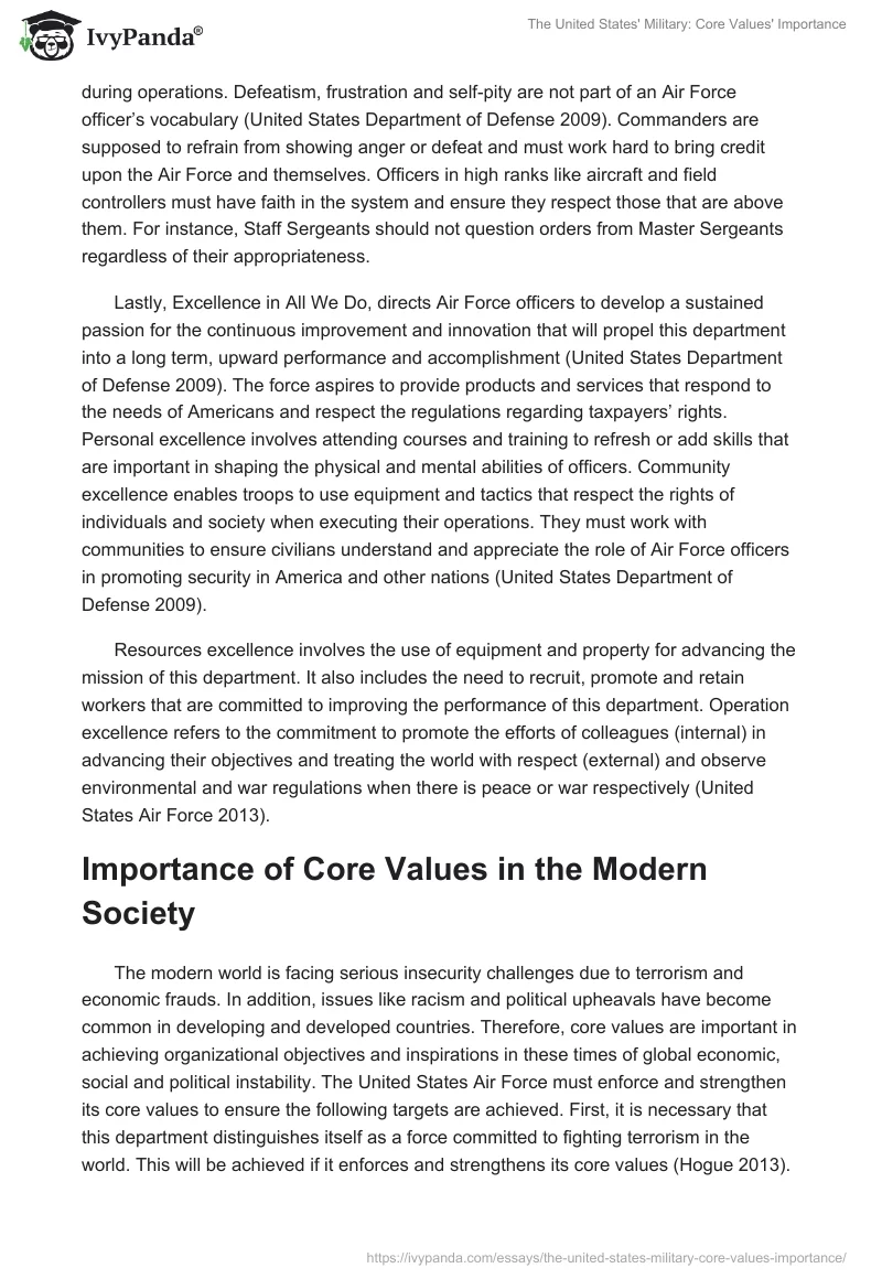 The United States' Military: Core Values' Importance. Page 2