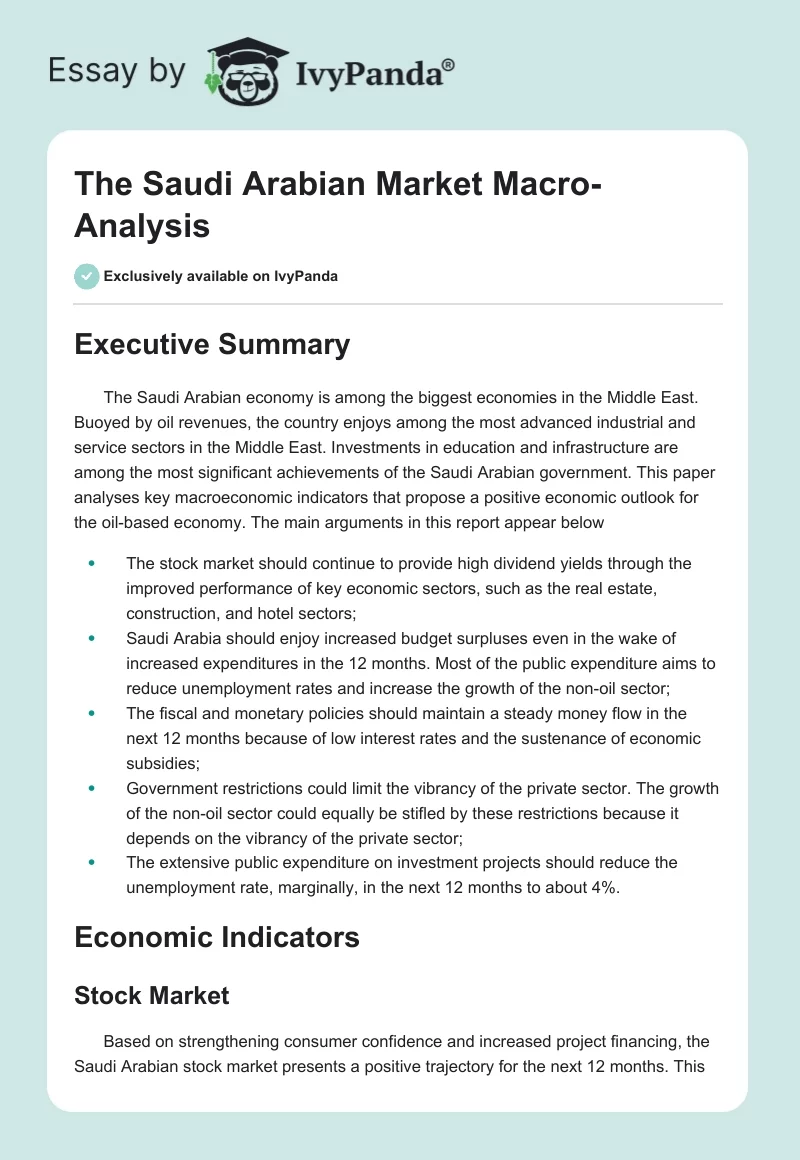 The Saudi Arabian Market Macro-Analysis. Page 1