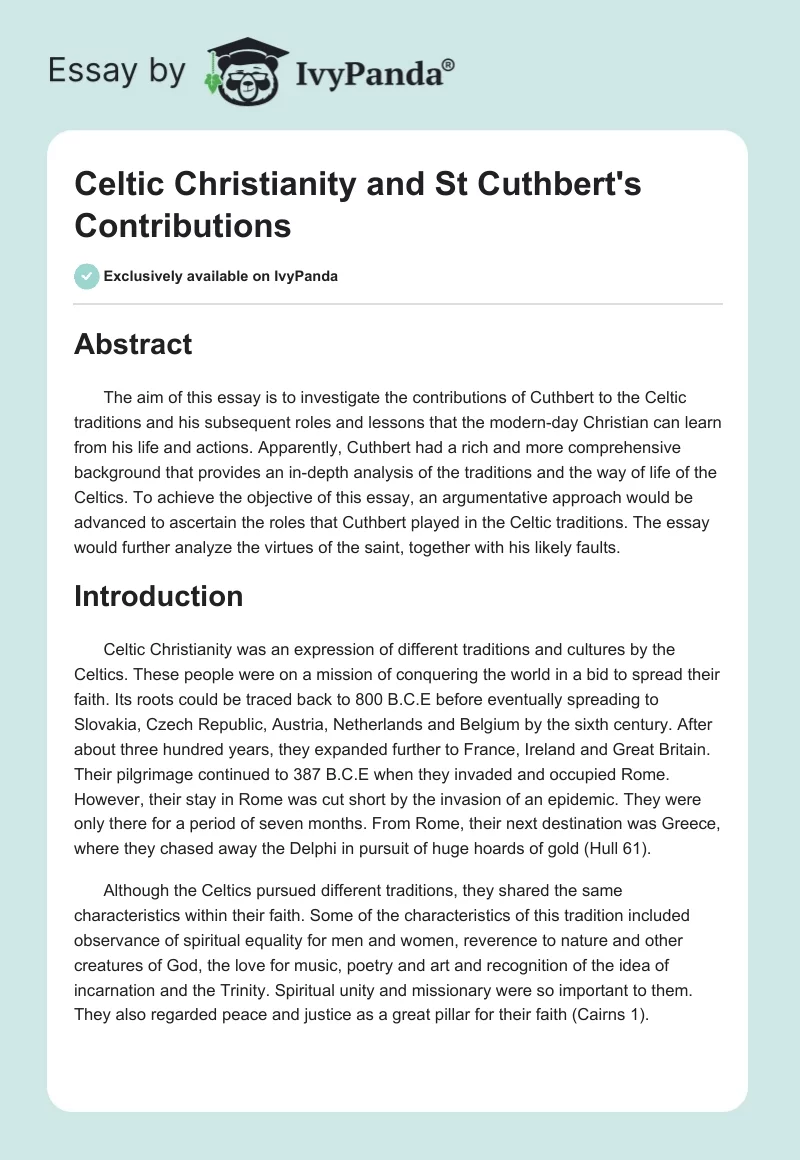 Celtic Christianity and St. Cuthbert's Contributions. Page 1