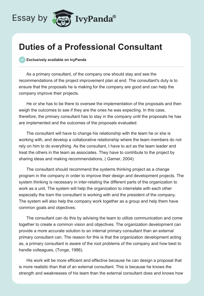 Duties of a Professional Consultant. Page 1