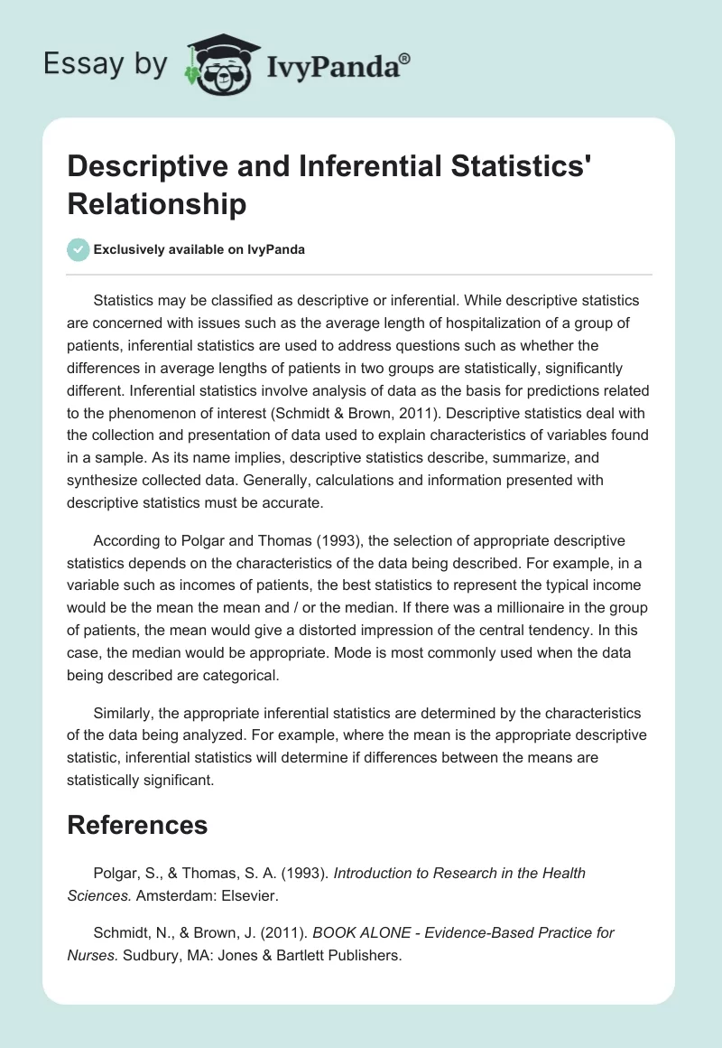 Descriptive and Inferential Statistics' Relationship. Page 1