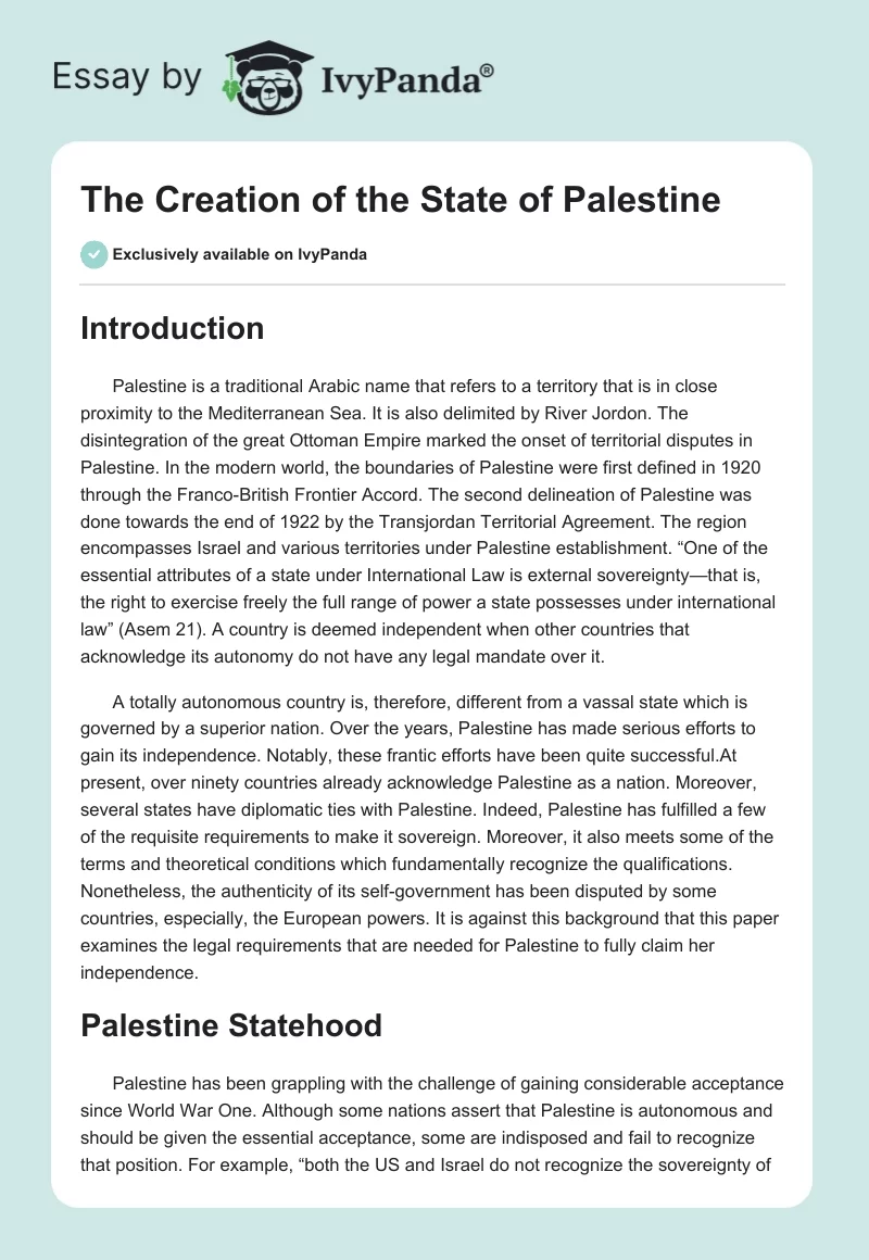 The Creation of the State of Palestine. Page 1