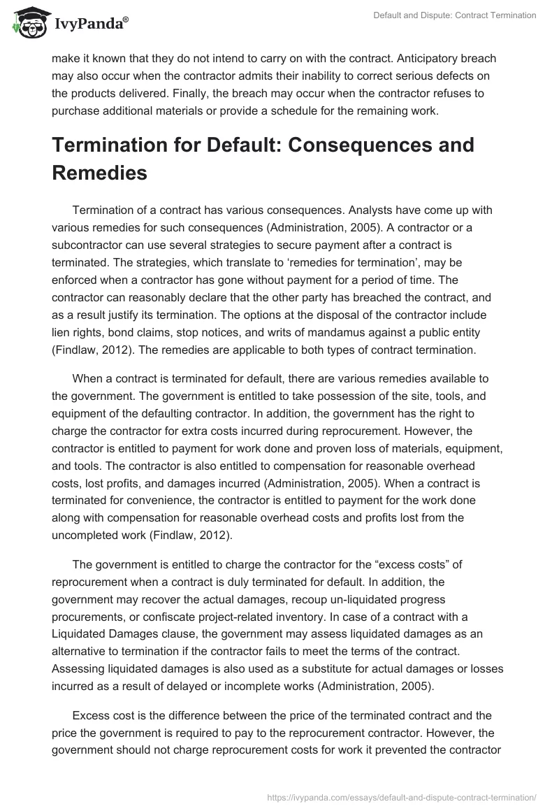 Default and Dispute: Contract Termination. Page 3